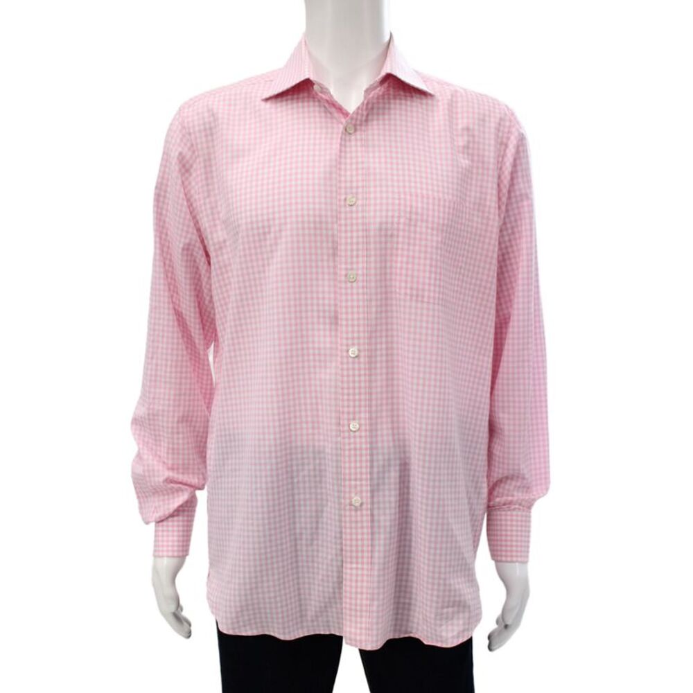 Faconnable Men's Long Sleeves Button Down Pink Plaid Shirt Size XL